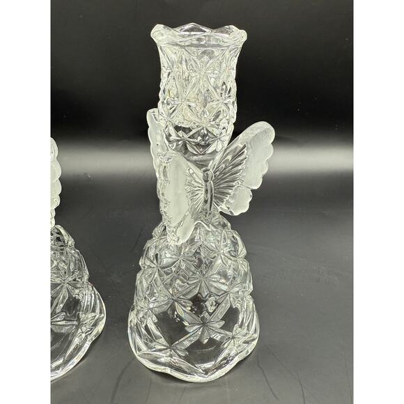 Vintage 1985 Set of 2 Hofbauer Crystal Etched Butterfly Candlestick Holders - Picture 5 of 5